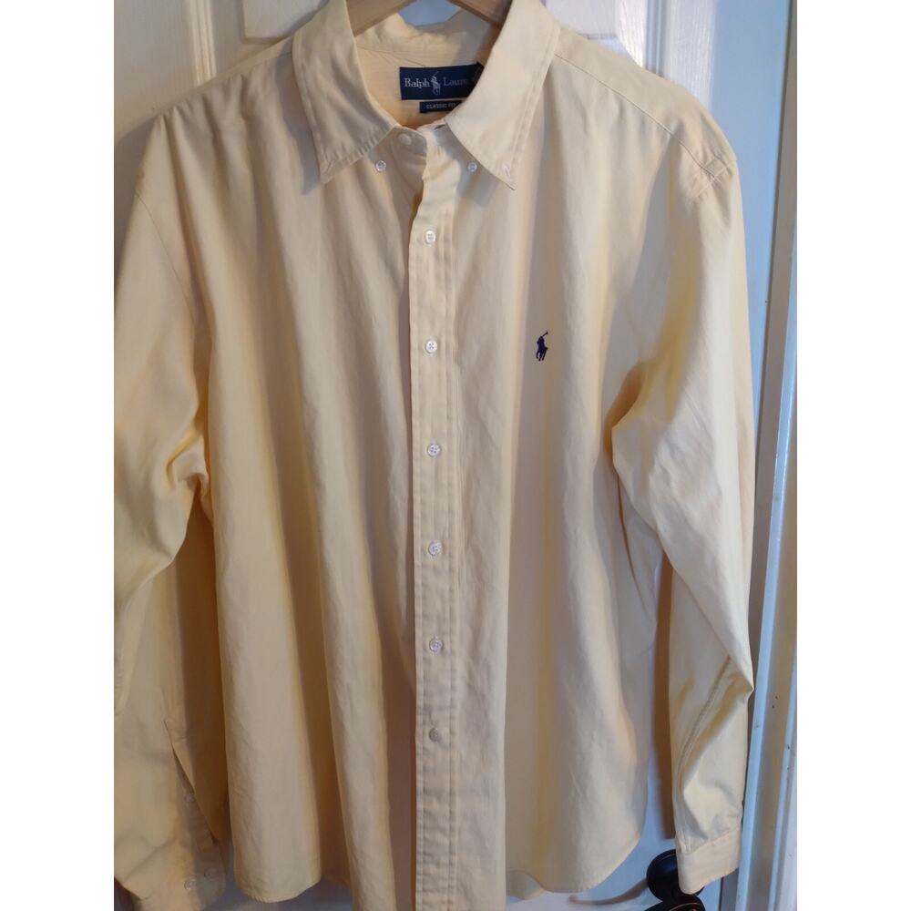 Ralph Lauren Classic Fit Button Down Shirt Yellow Long Sleeve Sz 18, 36/37 ...